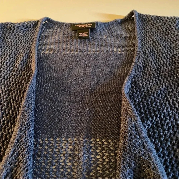 Y2K crop navy blue Open stitch knit cascade cardigan - Picture 6 of 14